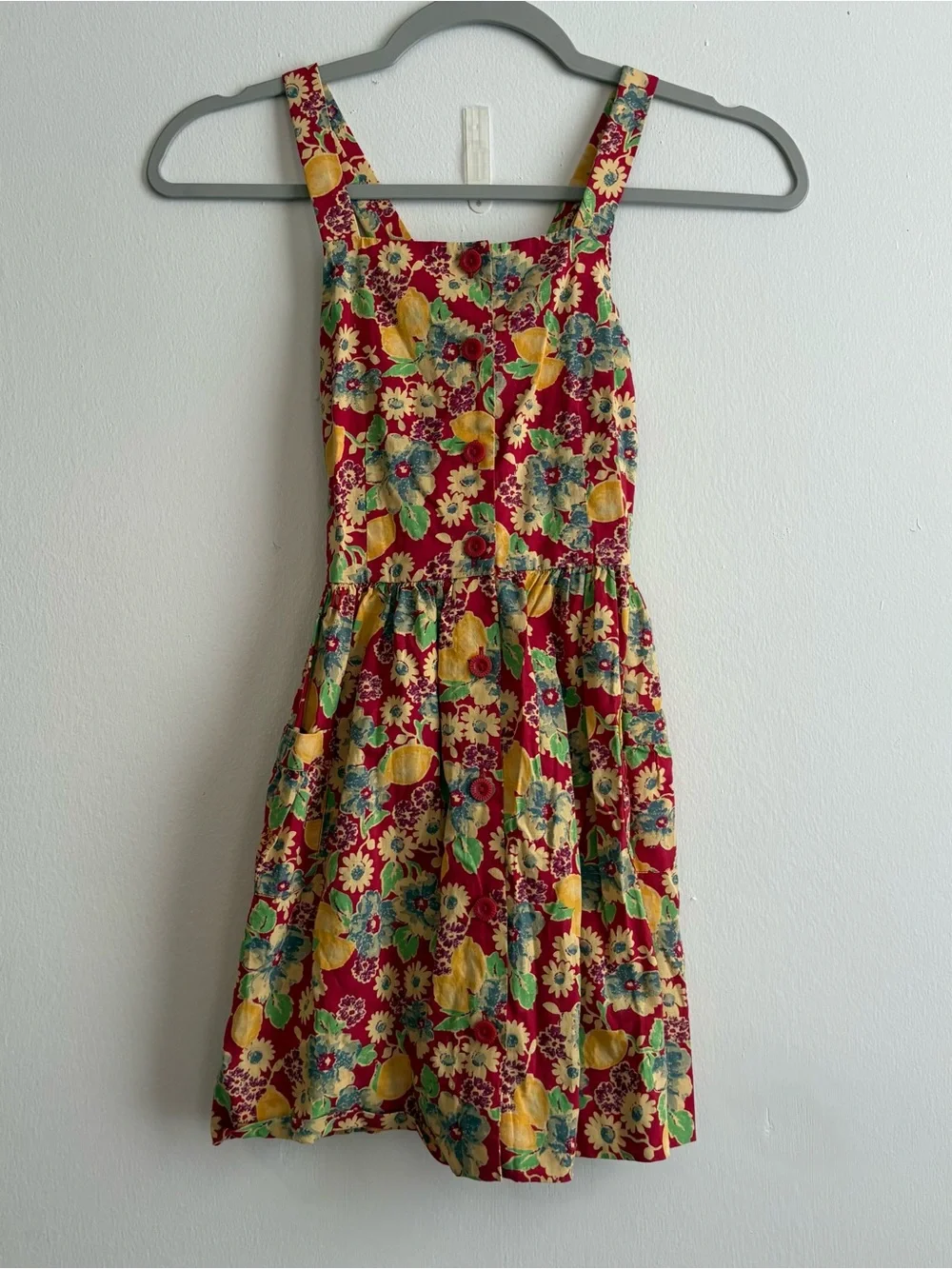 Polo Ralph Lauren Red Girls 7 Floral Fit & Flare Sleeveless Square Neck Dress